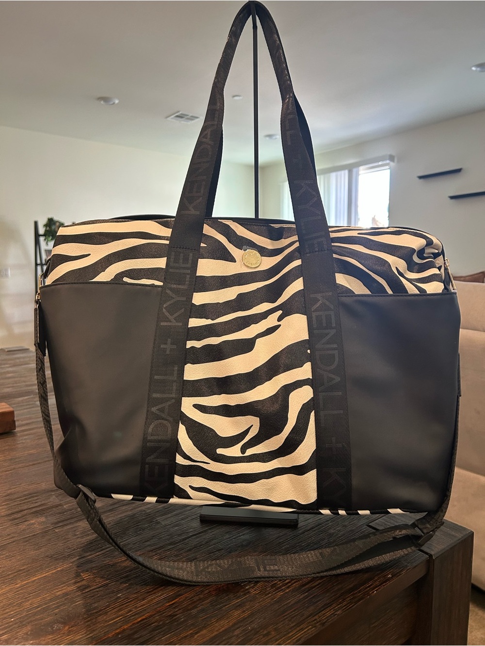 Kendall & Kylie Zebra Print Black Duffle Bag